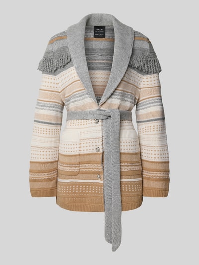 Marc Cain Regular Fit Strickjacke aus Schurwoll-Mix mit Bindegürtel Hellgrau 2