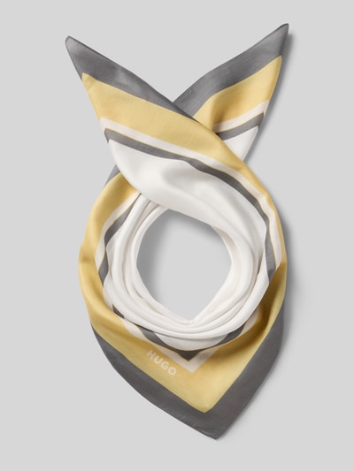 Produktfoto, Tuch aus Viskose-Seiden-Mix Modell 'BANDANA' von HUGO, wielokolorowy satynowy materiał z nadrukiem logo, elegancka gładka faktura