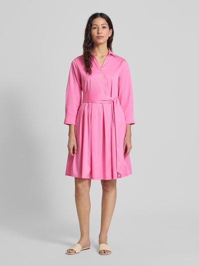 0039 Italy Knielanges Hemdblusenkleid mit Bindegürtel Modell 'JULE' Pink 1