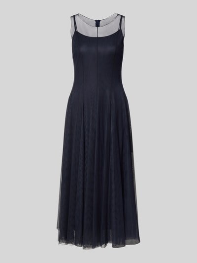 Produktfoto, Cocktailkleid mit Rundhalsausschnitt von V by Vera Mont, dunkelblauer Tüll, A-Linie, Midikleid, glatte Textur