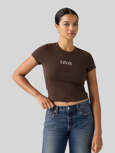 Levi's® Slim Fit T-Shirt aus Baumwoll-Mix mit Logo-Print Mittelbraun Mel 1