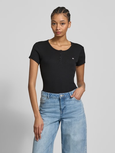 Tommy Jeans T-Shirt mit kurzer Knopfleiste Black 4