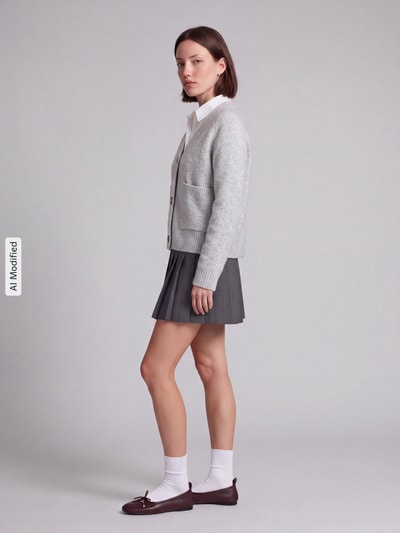 VERO MODA Oversized Strickjacke mit Woll-Anteil Modell 'BOOM' Hellgrau Melange 1
