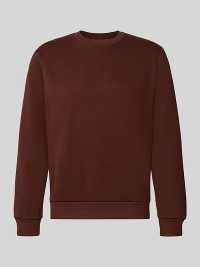 Produktfoto, Regular Fit Sweatshirt mit Baumwoll-Anteil Modell 'Bradley' von JACK & JONES, dunkelbraun, Rundhalsausschnitt, gerippte Abschlüsse, glatte Struktur