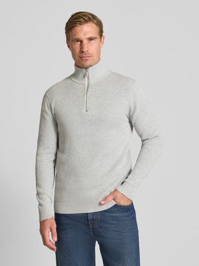 SELECTED HOMME Regular Fit Troyer aus reiner Baumwolle Modell 'DANE' Hellgrau Melange 4
