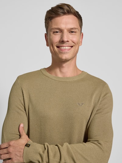 PME Legend Strickpullover mit Rundhalsausschnitt und Label-Stitching Beige 3