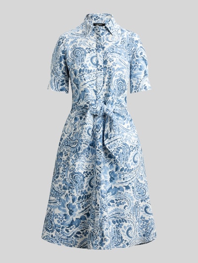 Lauren Ralph Lauren Leinenkleid aus reinem Leinen mit Bindegürtel Blau Melange 2