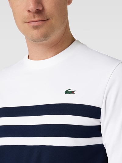 Lacoste striped sleeve hot sale crew sweater