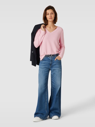 MAERZ Muenchen Strickpullover mit abgerundetem V-Ausschnitt Rose 1