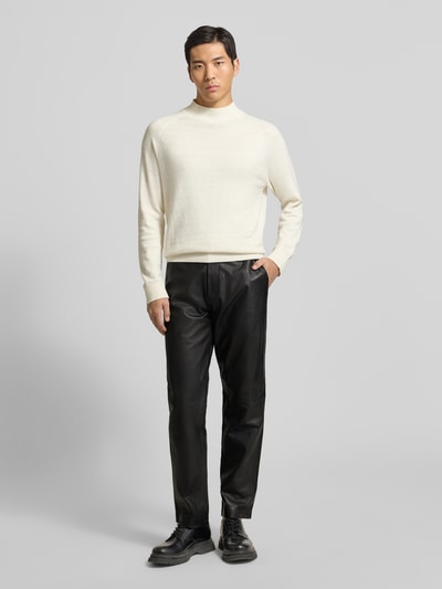 SELECTED HOMME Wide leg broek van echt lamsleer, model 'CHANCE' Zwart - 1