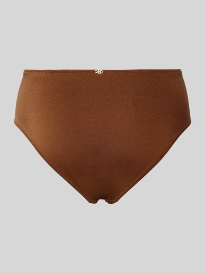 Produktfoto, Slim Fit Bikini-Hose mit Logo-Detail Modell 'Hello Sunset' von Marie Jo, Elastischer-Material-Mix, Damen, braun, glatte Textur.