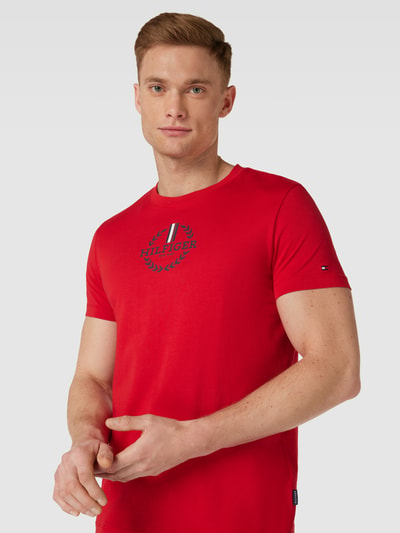 Tommy Hilfiger Slim fit T-shirt met ronde hals Donkerrood - 3