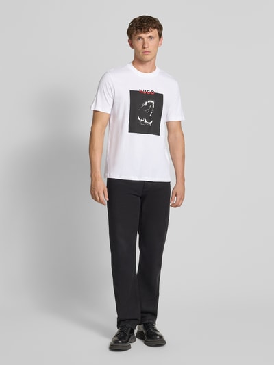 HUGO T-shirt z nadrukowanym motywem i logo model ‘Dobero’ Biały 1