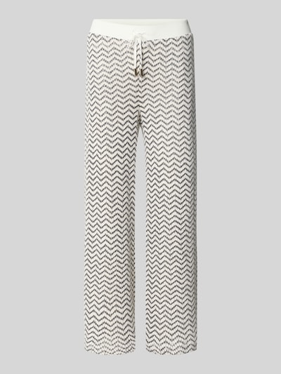 Produktfoto, Schlupfhose im Allover-Look mit Tunnelzug von COMMA w kolorze białym z czarnym wzorem na całej powierzchni, krój regular fit, elastyczny pas, tunel, szerokość w rozmiarze 36: 38 cm, długość wewnętrzna nogawki w rozmiarze 36: 73 cm