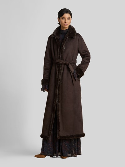 Lauren Ralph Lauren Mantel mit Webpelzbesatz Schoko 4