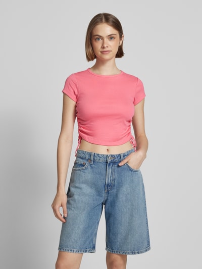 Review T-shirt krótki z marszczeniami Mocnoróżowy 4