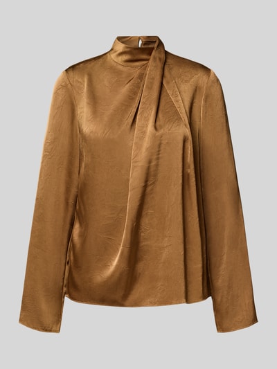 Produktfoto, Regular Fit Langarmbluse aus Satin von Jake*s Collection, glatte goldbraune Oberfläche, dezente Falten, ohne Muster