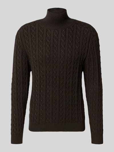 Drykorn Gebreide pullover met opstaande kraag, model 'EDDARD' Donkerbruin - 2