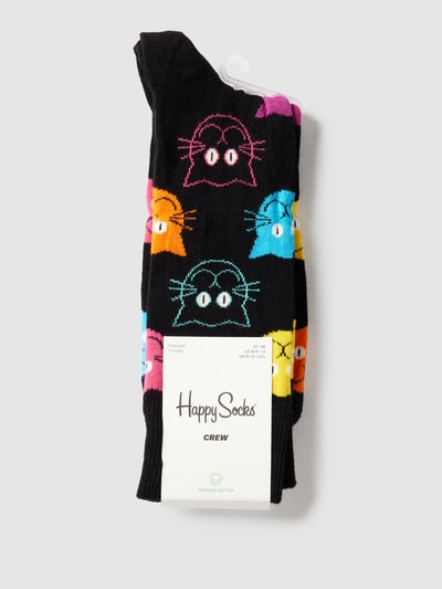 Happy Socks Sokken met all-over motief, model 'Cat' Zwart - 3