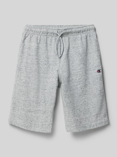 Produktfoto, Shorts mit Logo und elastischem Bund von CHAMPION aus grauem Baumwoll-Mix, Regular Fit, sichtbare Textur, elastischer Bund.