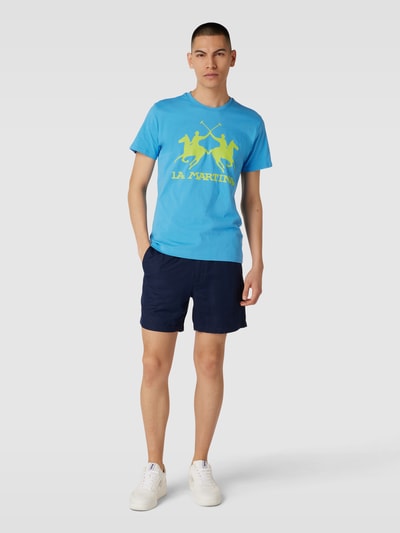 La Martina T-shirt met labelprint Oceaanblauw - 1