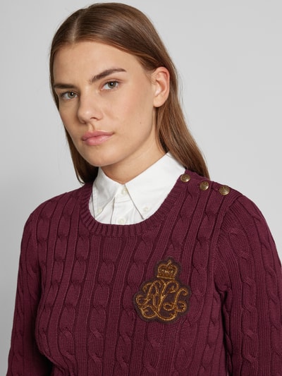 Lauren Ralph Lauren Gebreide pullover met ribboorden, model 'MONTIVA' Bordeaux - 3