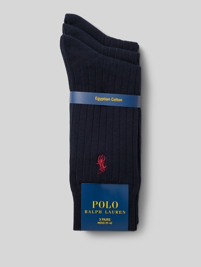 Produktfoto, Socken aus Baumwoll-Mix im 3er-Pack von Polo Ralph Lauren Underwear in Dunkelblau mit rotem Logo, feine Rippenstruktur