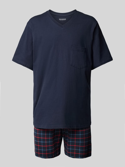 Schiesser Pyjama met borstzak Marineblauw - 1