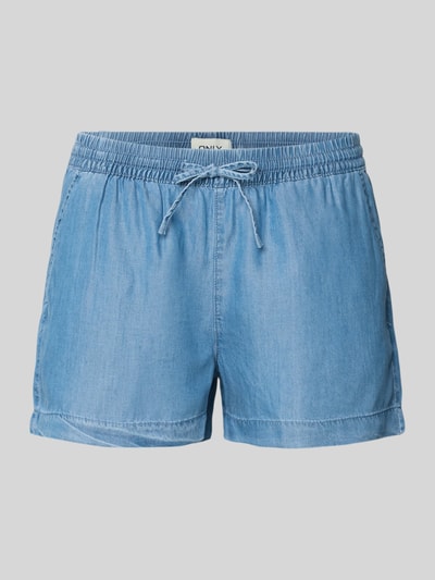 Produktfoto, Regular Fit Jeansshorts aus Lyocell Modell 'PEMA LIFE' von Only in Denim-Optik mit Tunnelzug, elastischem Bundabschluss, seitlichen Eingrifftaschen, glatter Materialstruktur, hellblaue Farbe