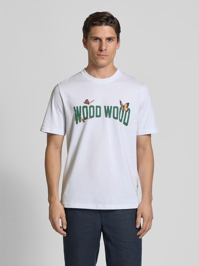 Wood Wood T-shirt met label- en motiefprint, model 'Bobby' Wit - 4
