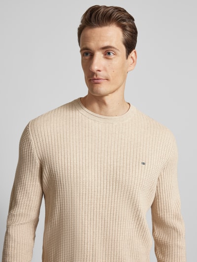 Christian Berg Men Strickpullover mit Logo-Stitching Sand Melange 3