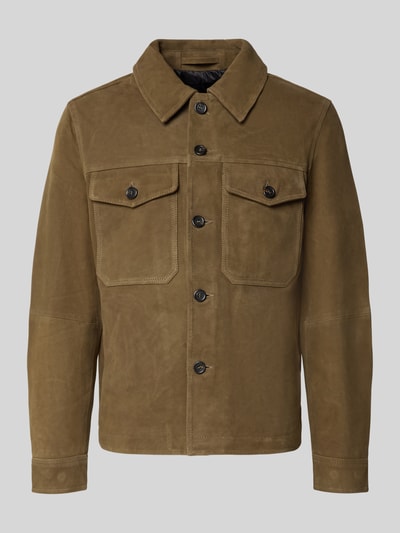 Produktfoto, Regular Fit Lederjacke aus echtem Ziegenleder Modell 'THOM' von Selected, braun, glatte Textur, große Knöpfe, Herren Leder- / Kunstlederjacke von Selected