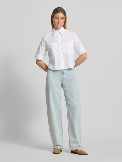 s.Oliver RED LABEL Boxy Fit Kurzarmbluse aus Baumwoll-Lyocell-Mix Weiss 1