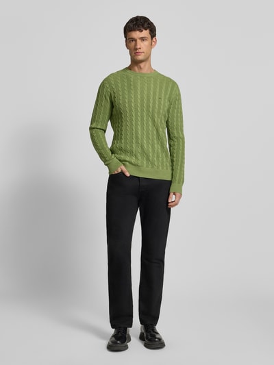 Fynch-Hatton Strickpullover mit Zopfmuster und Label-Stitching Hellgruen 1