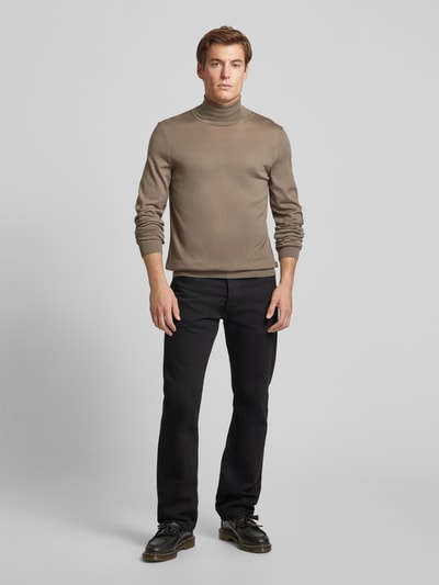 BOSS Rollkragenpullover aus Schurwolle Modell 'Musso' Taupe 1