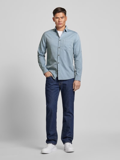 Tom Tailor Regular Fit Hemd mit Strukturmuster aus reiner Baumwolle Blau 1