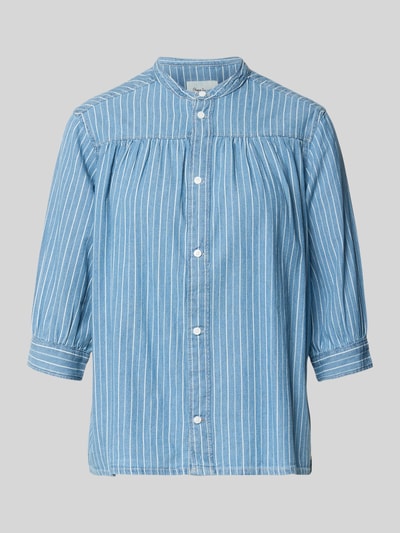 Produktfoto, Regular Fit Bluse aus reiner Baumwolle Modell 'LIVIA' von Pepe Jeans in Denim-Optik mit weißen Streifen, 3/4-Arm, Maokragen, Knopfleiste, Manschette, Material reine Baumwolle