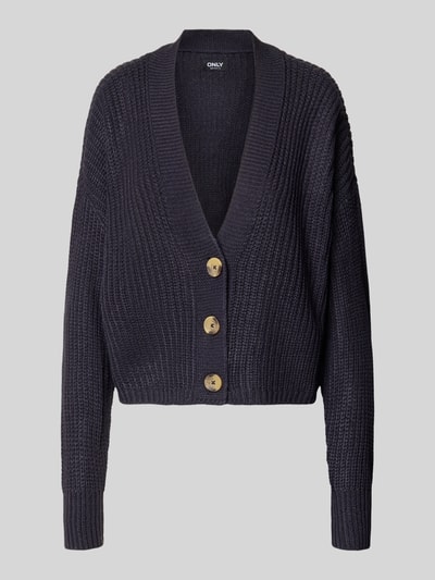 ONLY boxy fit gebreid jack met v-hals model 'CAROL' Marineblauw - 1