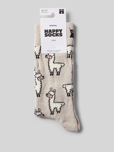 Happy Socks Sokken met motiefstitching, model 'LLAMA' Lichtgrijs - 3