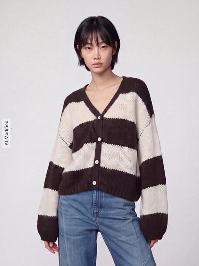 VERO MODA Strickjacke mit Ballonärmeln Schoko Melange 4