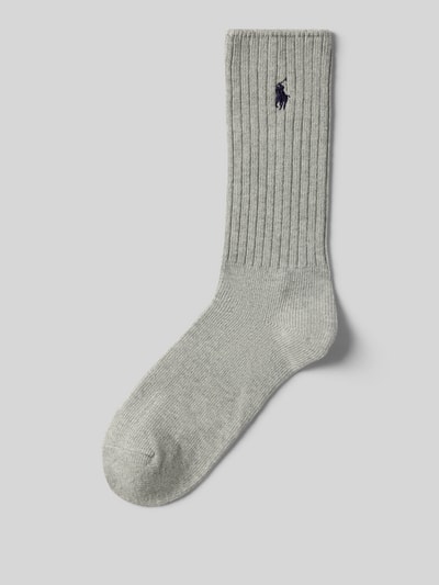 Produktfoto, szare Socken mit Label-Stitching Modell 'CREW SOCK' von Polo Ralph Lauren Underwear, bawełniany miks ze stretch, gładka tkanina, prążkowane ściągacze.