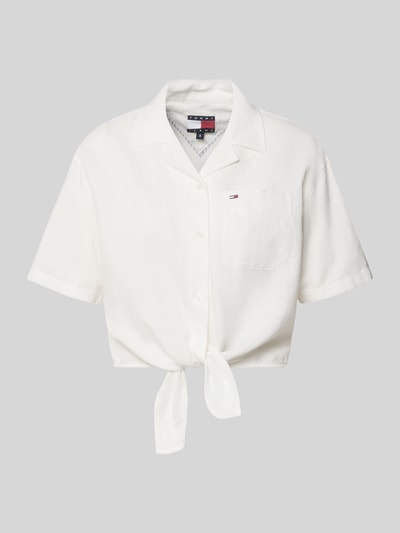 Produktfoto, Regular Fit Leinenbluse aus Leinenmix mit Bindedetail von Tommy Jeans in Optik: Unifarben, Cropped-Länge, Kurzarm, Material: Leinen-Mix.