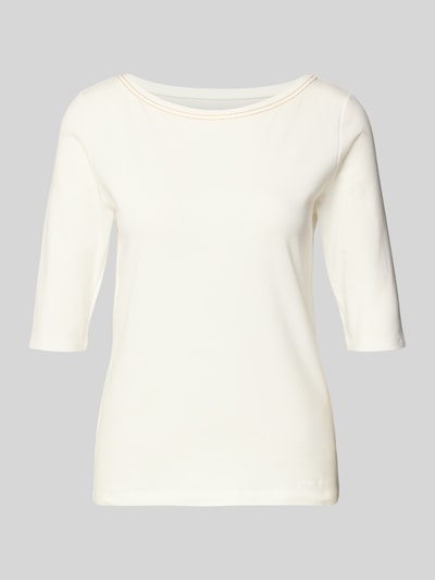 Productfoto, T-shirt met ronde hals van Marc Cain in crème, regular fit, katoen-elastaan mix, halve mouwen, lengte 55 cm bij maat 36