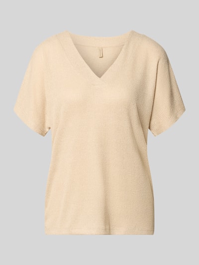 Produktfoto, Strickshirt mit V-Ausschnitt Modell 'Delia' von Soyaconcept, Damen Strickshirt, Viskose-Mix mit Stretch-Anteil, Relaxed-Fit, beige Textur