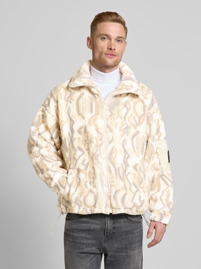 CARLO COLUCCI Oversized Fleecejacke mit Label-Stitching Offwhite 4