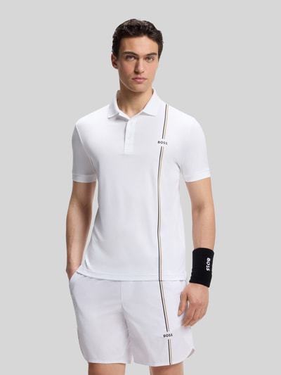 BOSS Green męski t-shirt o kroju regular fit sport z taśmą z logo Biały 4