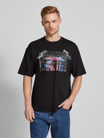 HUGO T-shirt met motiefprint, model 'Dutire' Zwart - 4