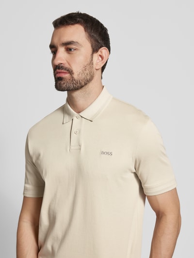 BOSS Orange Regular fit poloshirt met labelstitching, model 'Interlock' Zand - 3