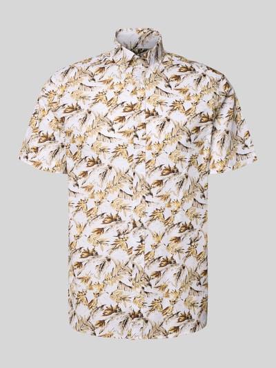 Produktfoto, Regular Fit Freizeithemd mit Button-Down-Kragen von bugatti, Reine Baumwolle, Allover-Look in Braun-Weiß-Beige mit kurzem Arm