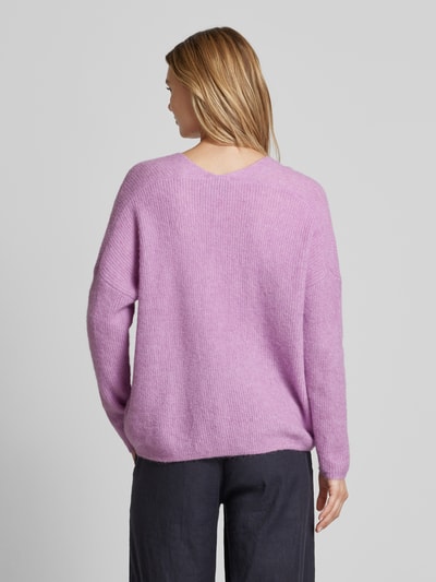 MOS MOSH Gebreide pullover met afgeronde V-hals, model 'THORA' Lila - 5